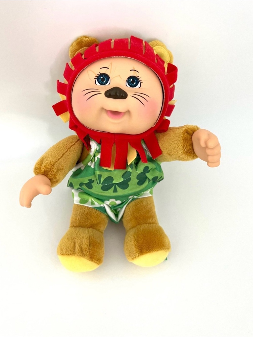 Plush Lion-Style Baby Doll in Red and Green - Soft Cuddly Toy